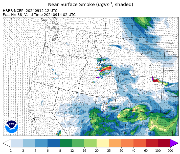 By late Friday, the HRRR smoke model shows surface smoke concentrations picking up over Southwest Montana behind a departing trough.